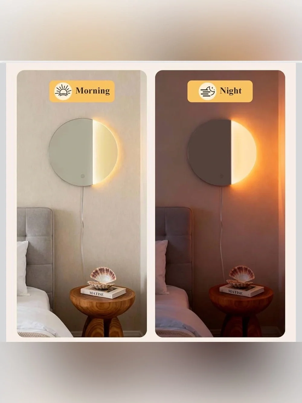 ONEWISH LED Wall Sconce, Dimmable Mirror Wall Lamp,16.93 inch Round Wall Light